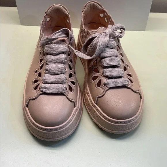 NWT AGL Cutout Leather Platform Sneakers in Tan beige – Made in Italy - Picture 2 of 6